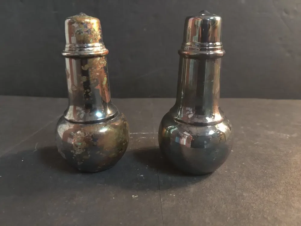 Vintage Metal Salt And Pepper Shakers Pair Tarnished No Stoppers